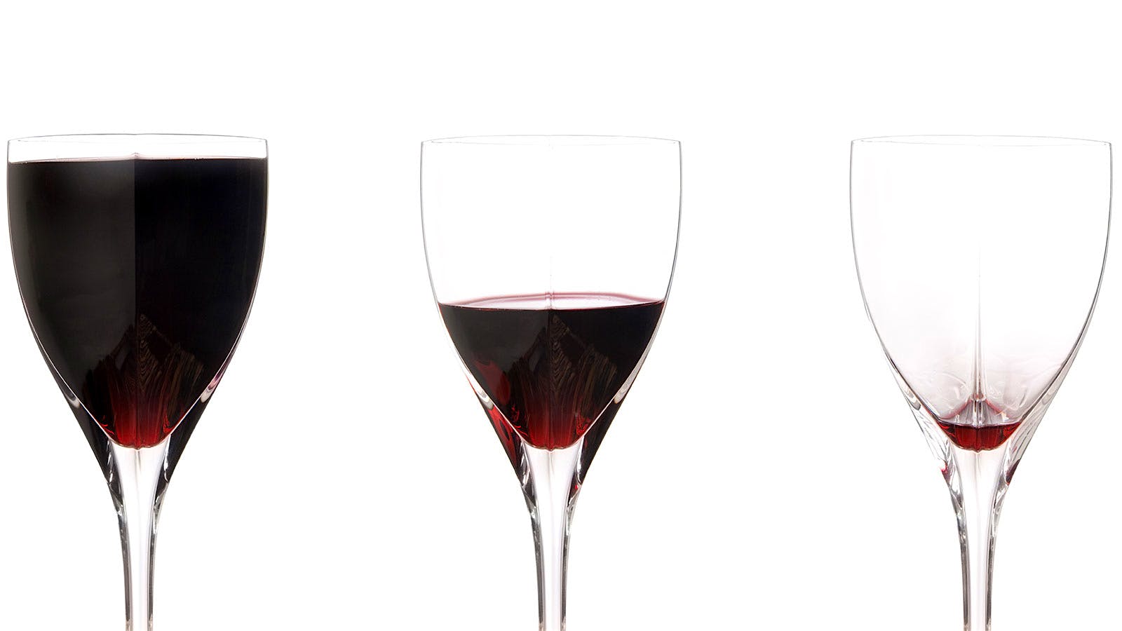 Glasses with varying pours of wine.