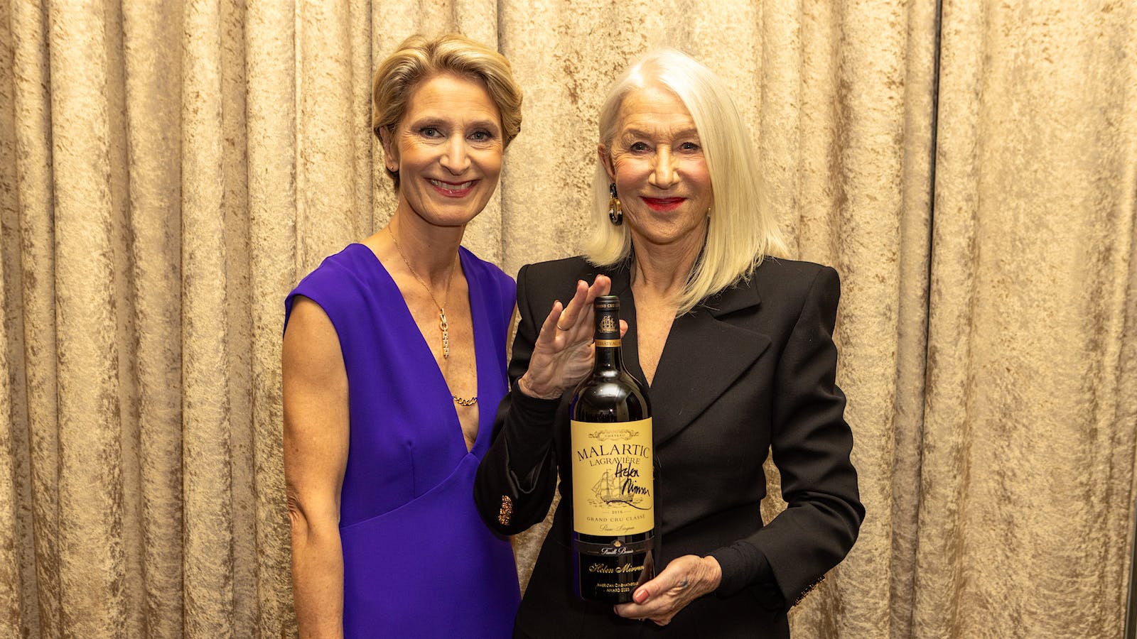 American Cinematheque Award winner Helen Mirren (right) and Château Malartic co-owner Véronique Bonnie