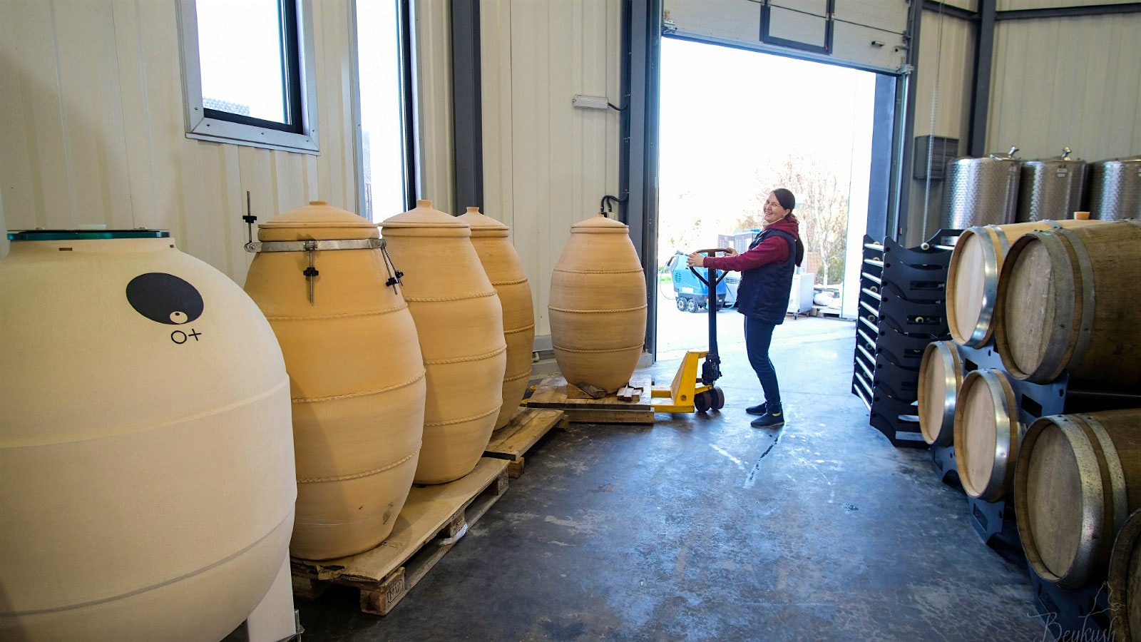  A winemaker at Beykush works with amphora.