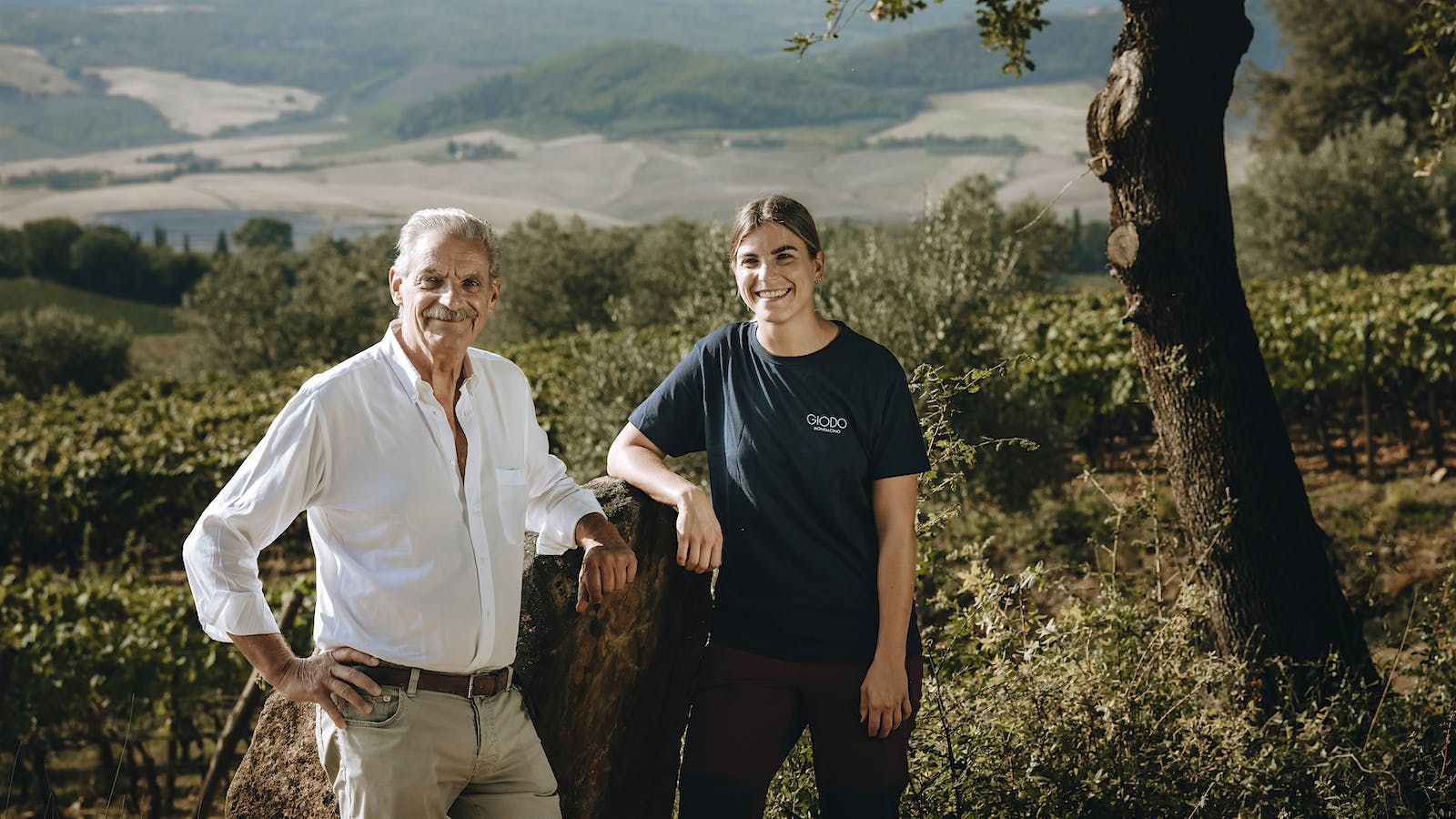 Carlo Ferrini and his daughter, Bianca, in Brunello vineyard in Tuscany