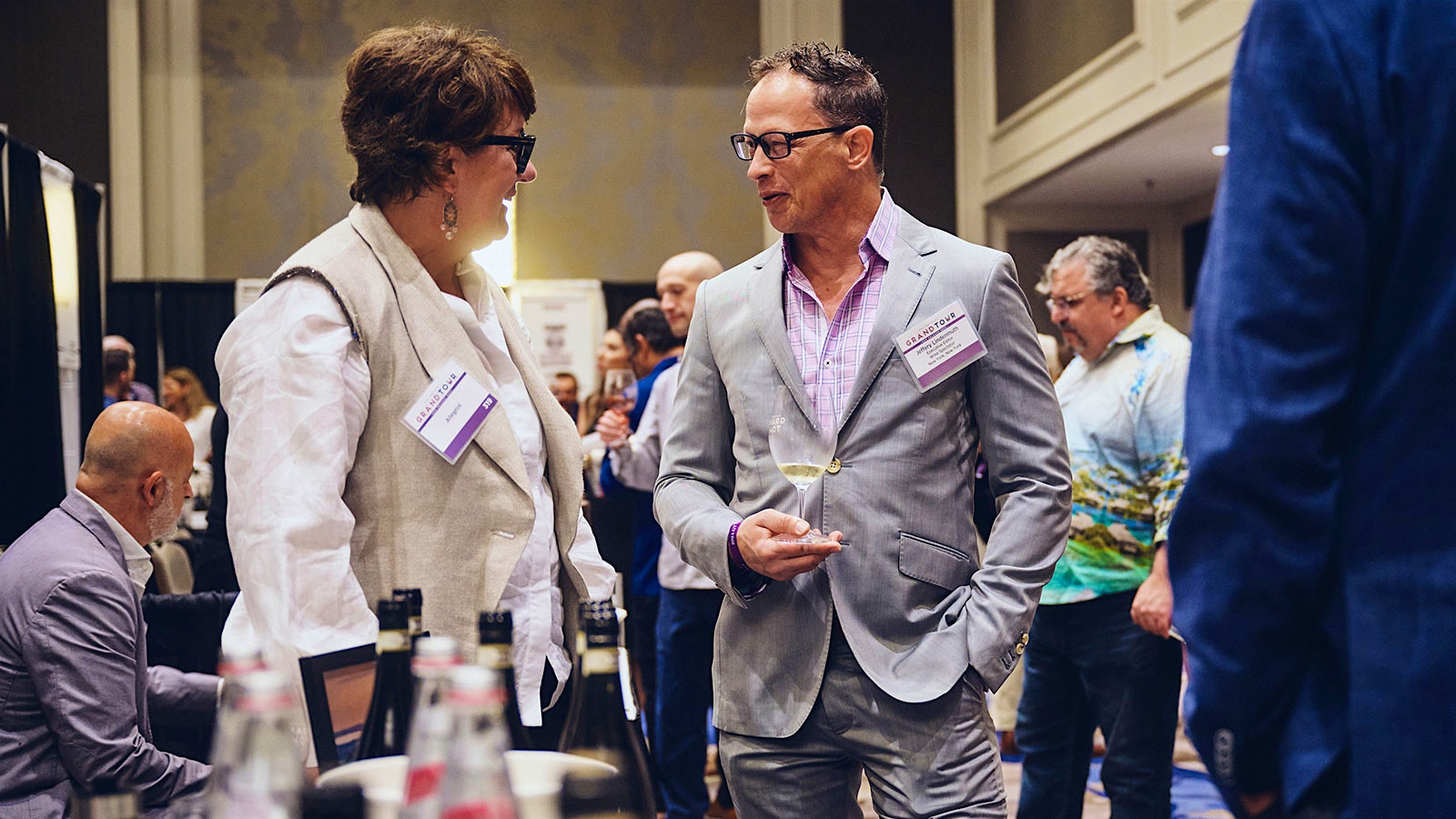  Wine Spectator executive editor Jeffery Lindenmuth chats with Silvia Allegrini at the Wine Spectator Grand Tour in New Orleans.