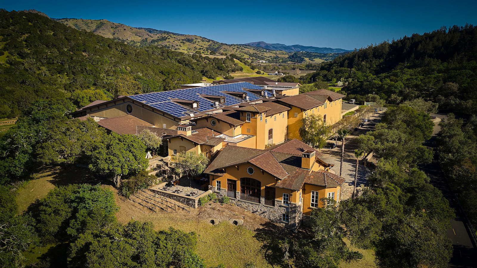 Silverado Vineyards winery perches on a hill in Napa Valley's Stags Leap District