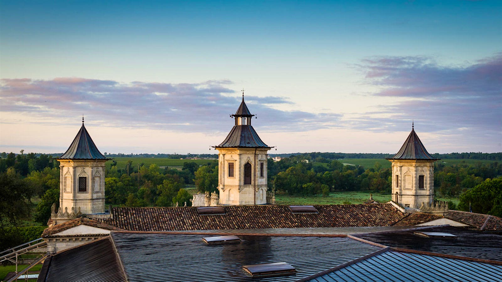 The distinctive roofline of Château Cos d'Estournel in Bordeaux.