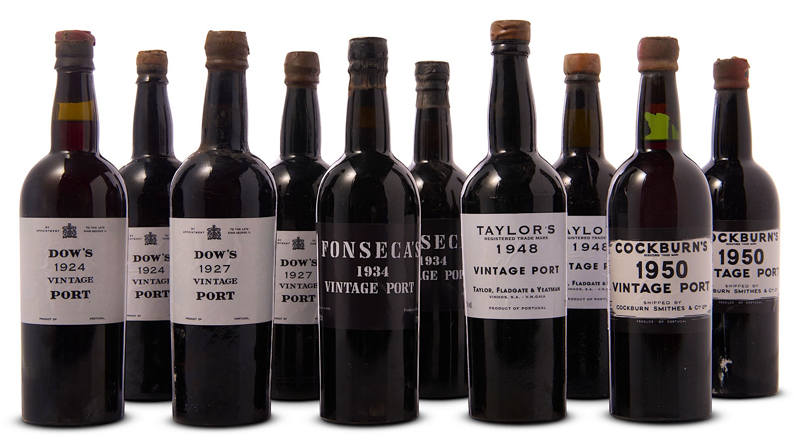  Bottles of Vintage Port wine from Dow, Fonseca, Cockburn and Taylor Fladgate, including the 1927 and 1948 vintages