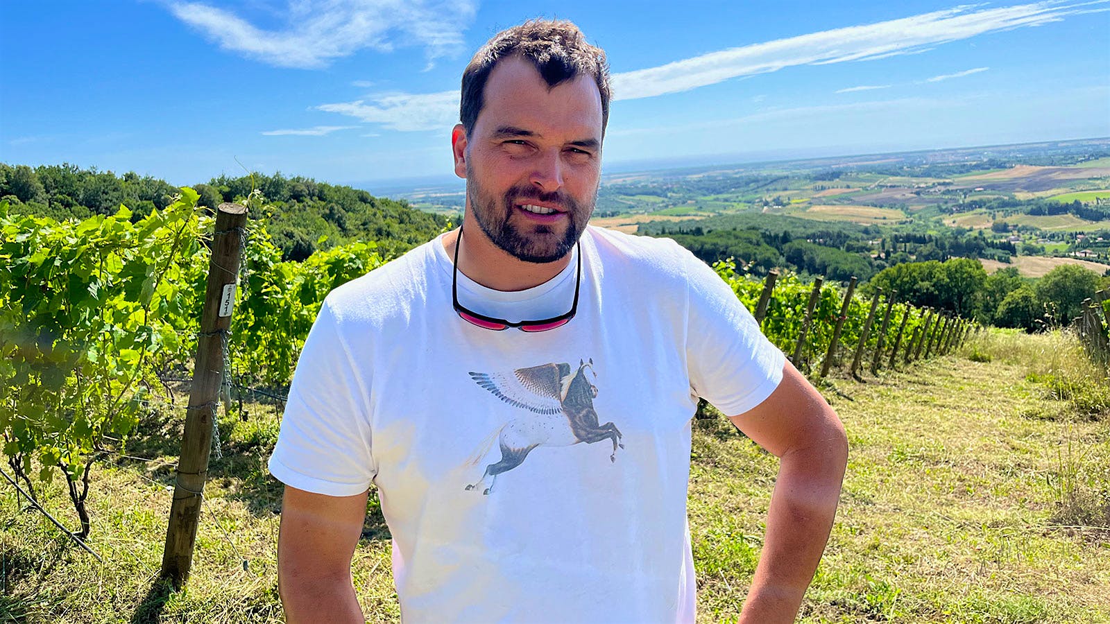 Rocco Toscani in one of Toscani's vineyards in Tuscany