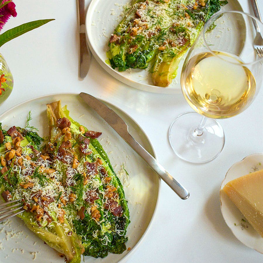 Inspired by a wedge salad, the dressing is a cross between a Caesar and goddess—packed with tender green herbs, salty anchovy and parmesan cheese.