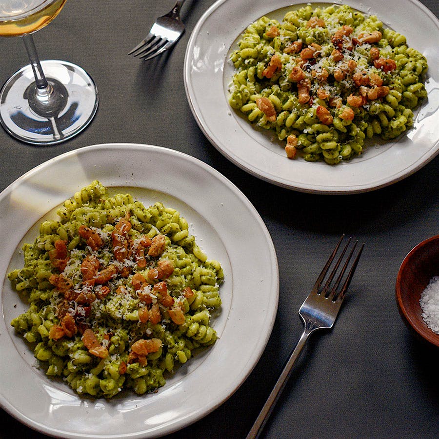 This sauce's combination of plant protein, cheese and leafy greens comes together into a creamy sauce similar to the Genovese classic, which pairs well with an Italian white.