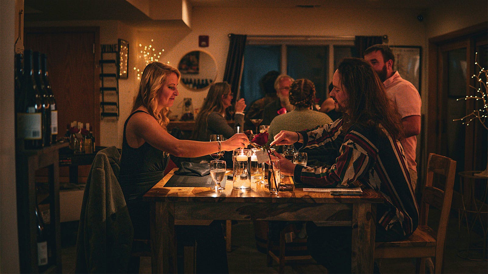 A couple sharing a meal in the dining room of the Idle Hour in South Lake Tahoe