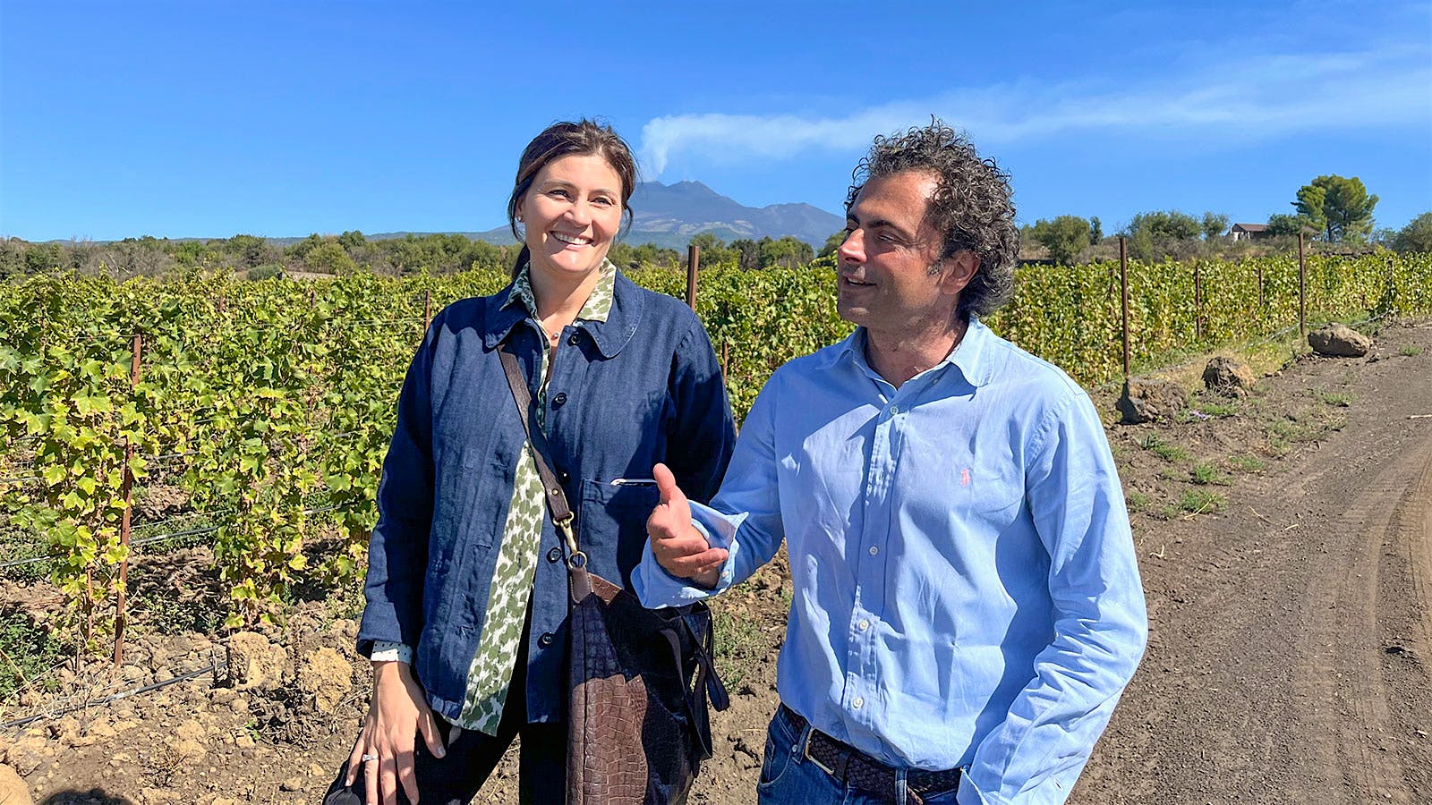 Idda partners Gaia Gaja and Alberto Graci in a Carricante vineyard on Mount Etna