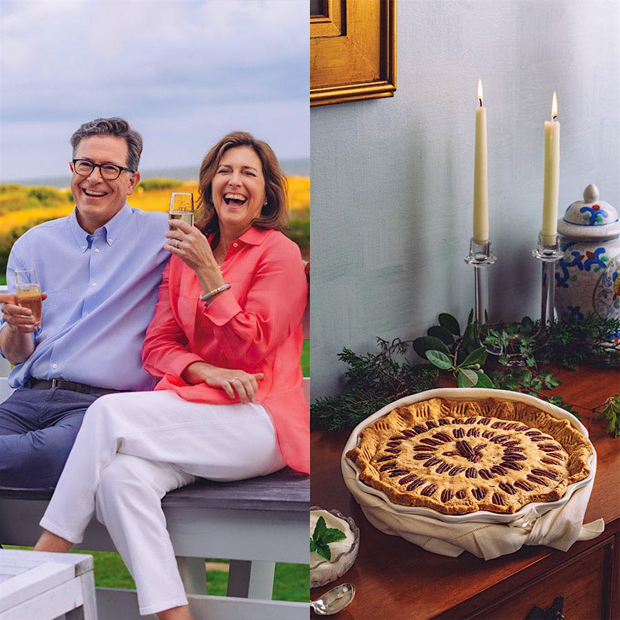For their new cookbook, "Does This Taste Funny?," Stephen Colbert and Evie McGee Colbert collected recipes from across their family, like this bourbon chocolate pecan pie.