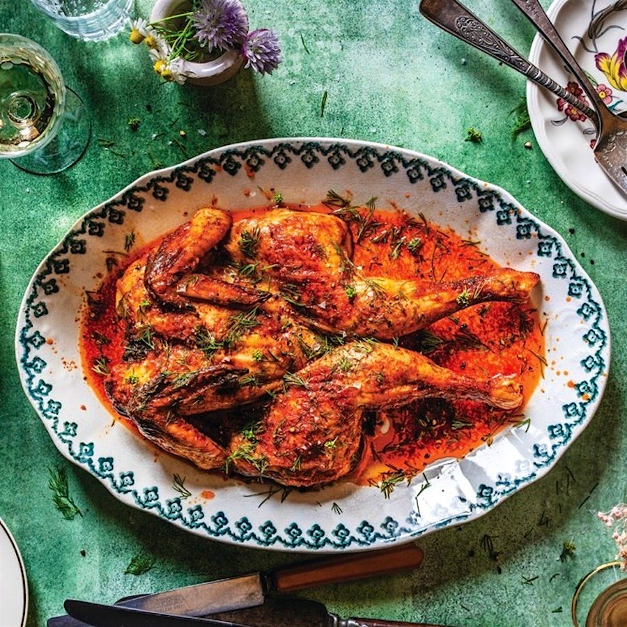 A dry, oak-aged Hungarian white wine makes an ideal accompaniment to this paprikash-inspired roast chicken centerpiece from chef Jeremy Salamon.