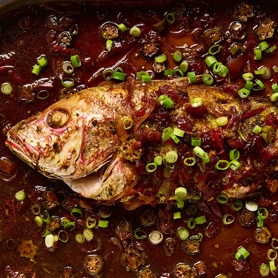 Chef Nina Compton suggests serving this striking snapper dish with either a Petite Sirah or Sancerre.