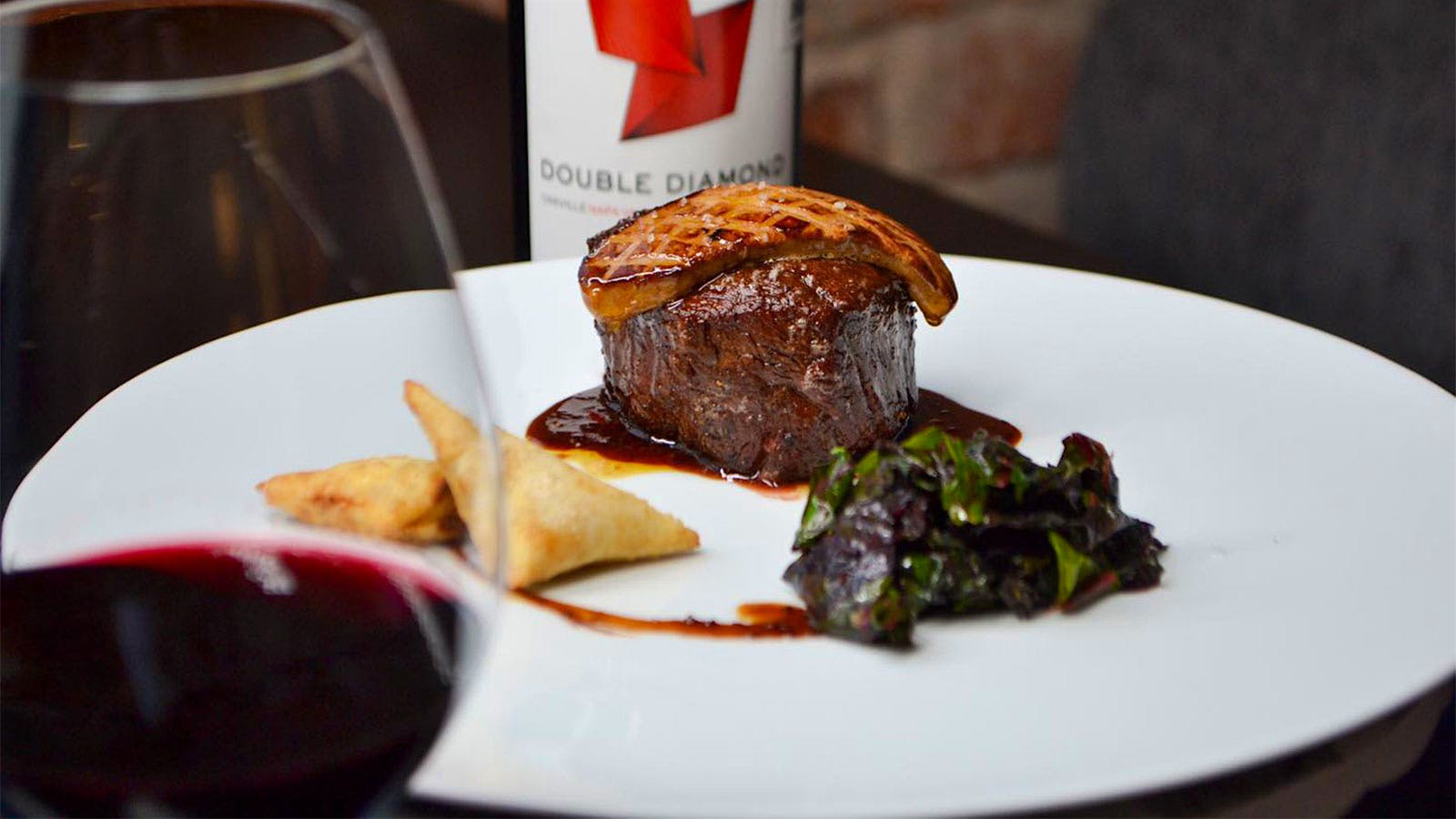  A steak and bottle of Schrader Double Diamond from Eloise Chic Cuisine in Mexico City