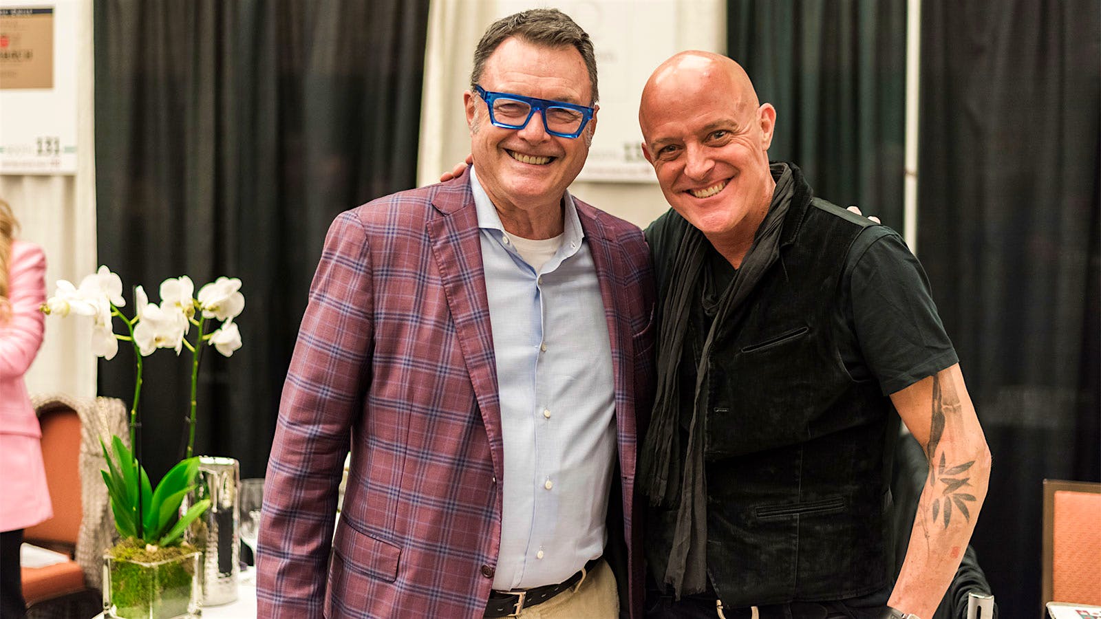  Wine Spectator&rsquo;s Bruce Sanderson, left, and Diatom winemaker Greg Brewer at the Sheraton Grand Chicago Riverwalk for the first night of the 2025 Wine Spectator Grand Tour.