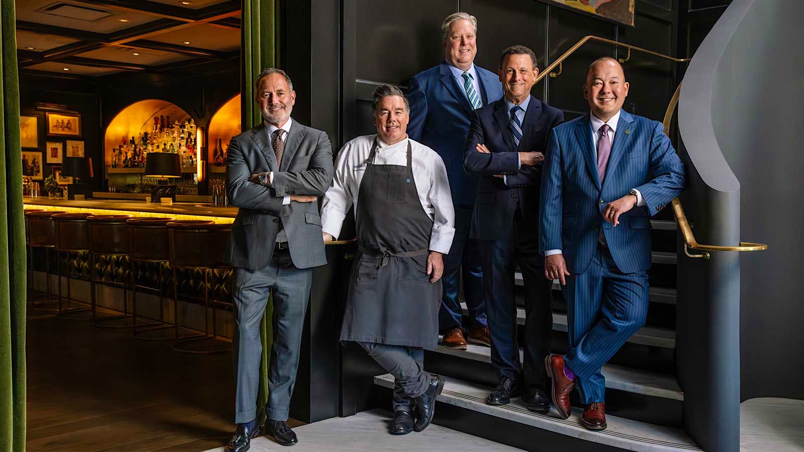  Portrait of the Bacchus Management Group's team, from left: president Tim Stannard, executive chef Mark Sullivan, president of fine dining Andrew Green, president of casual fine dining Brannin Beal, and wine director Jaime Pinedo.