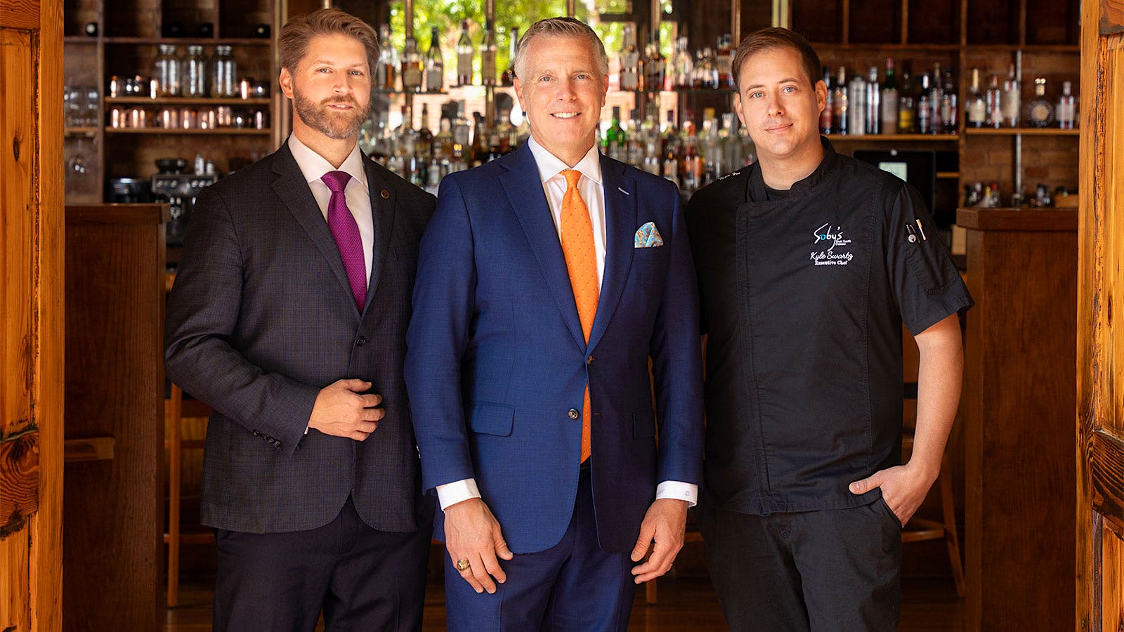 From left to right, a portrait of Soby's wine director John Mitchell, owner Carl Sobocinski and executive chef Kyle Swarzendruber inside the Grand Award winner in Greenville, S.C.