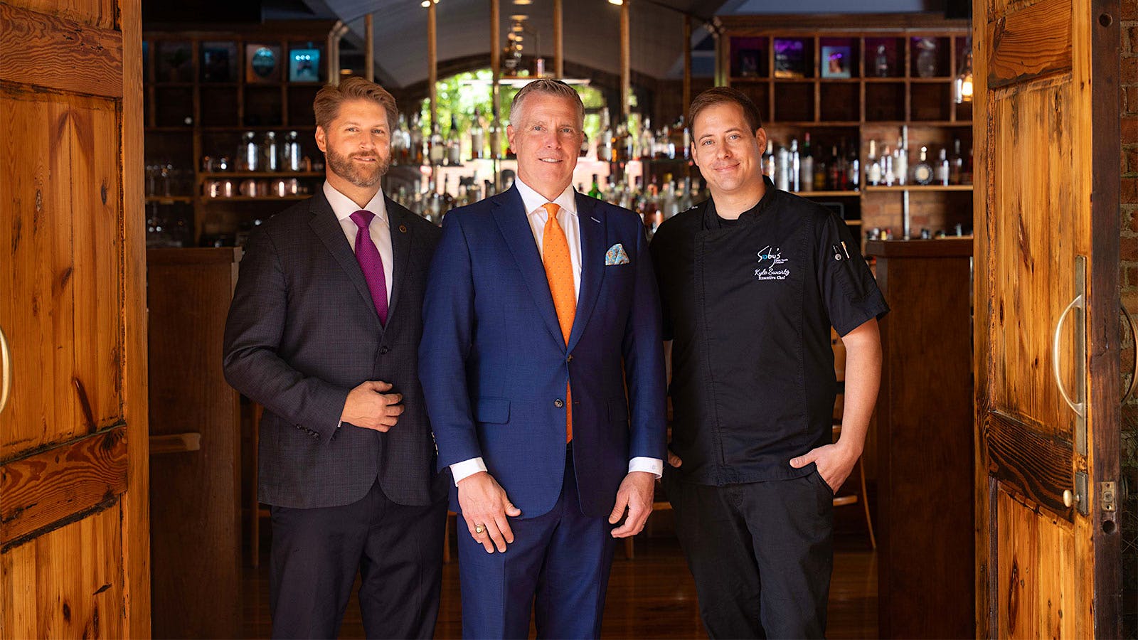  Portrait of the Soby&rsquo;s team in the restaurant, from left: wine director John Mitchell, owner Carl Sobocinski and executive chef Kyle Swarzendruber