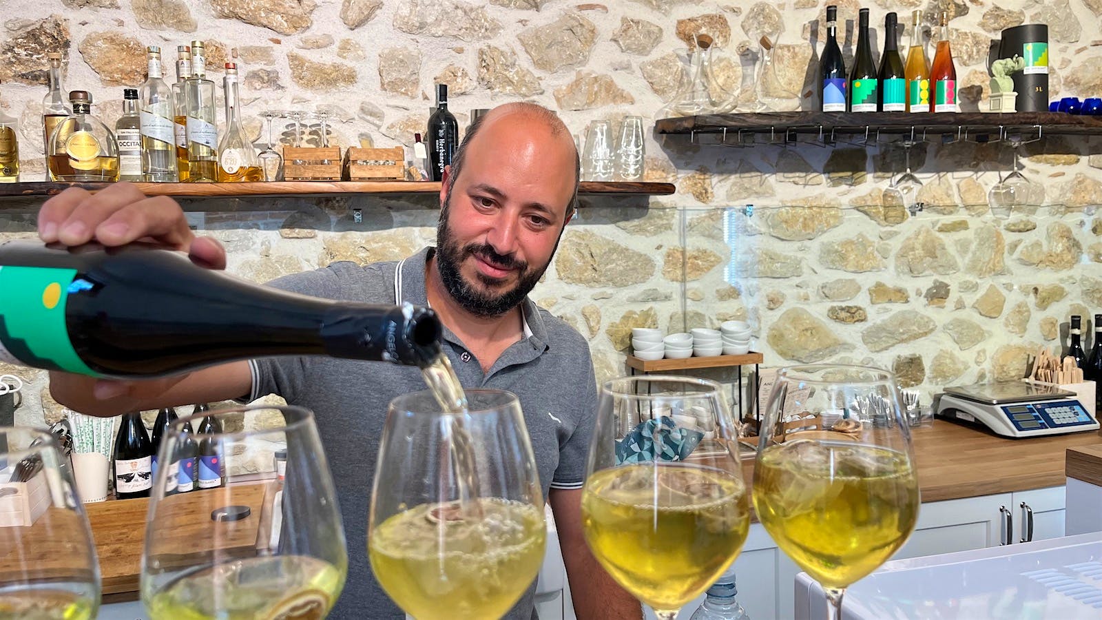  Campania winemaker Angelo Silano mixes cocktails with his local Fiano wines at the winery's aperitivo bar