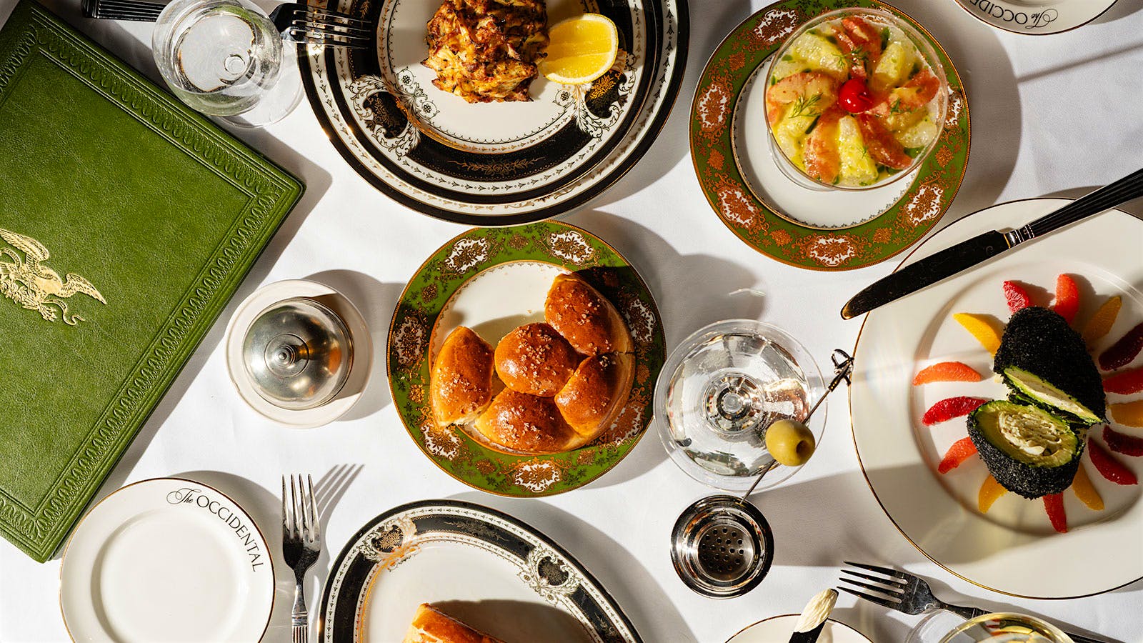  A selection of dishes, wine glasses and cocktails from the Occidental