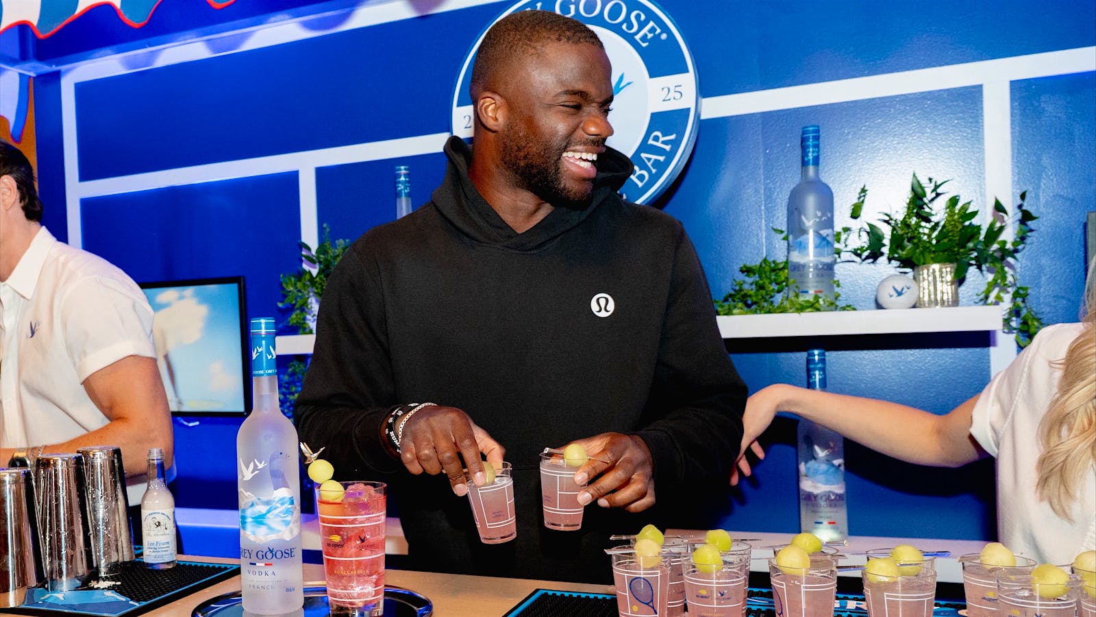 American tennis hero Francis Tiafoe serves a volley of Grey Goose Honey Deuces at Grand Central Terminal.