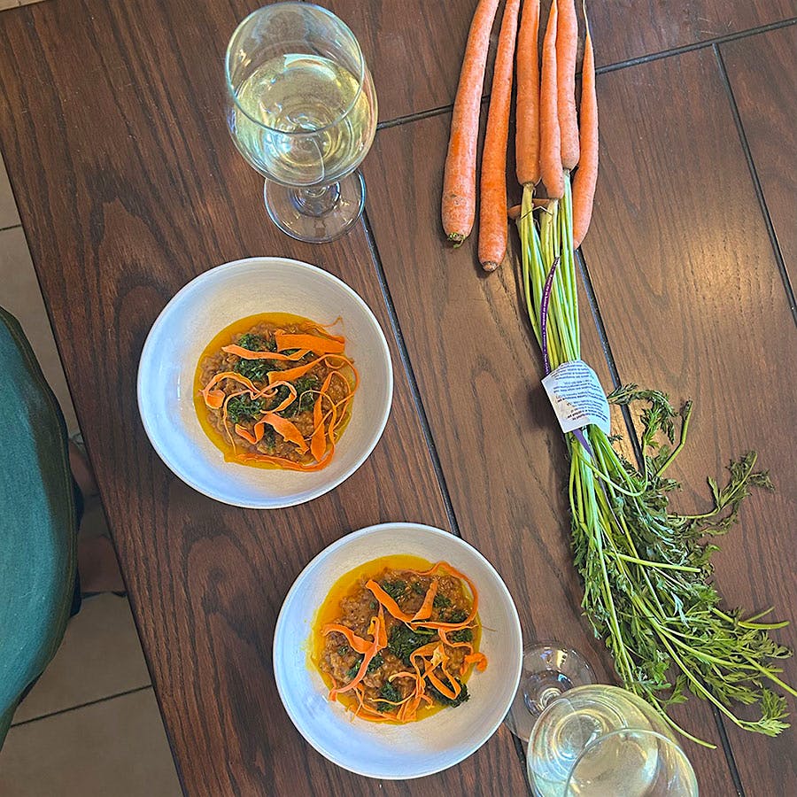 This twist on risotto replaces the rice with farro and uses carrots from top to tip.