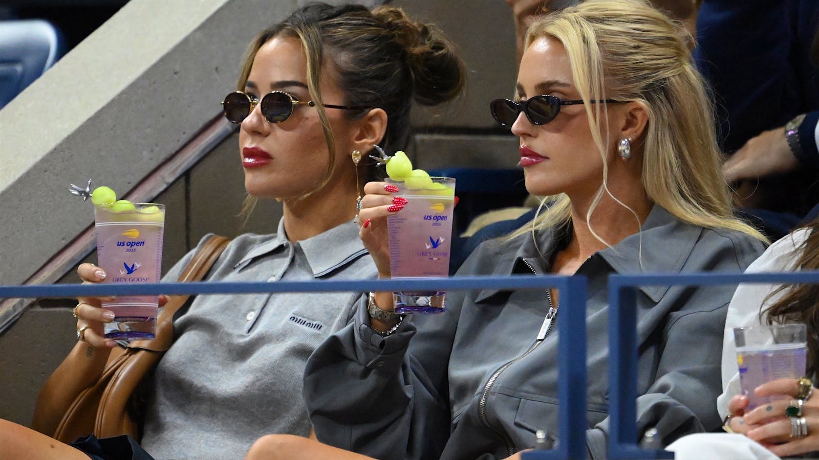  Influencer Morgan Riddle and Brigid Duffy with Grey Goose Honey Deuce cocktails at 2025 US Open.