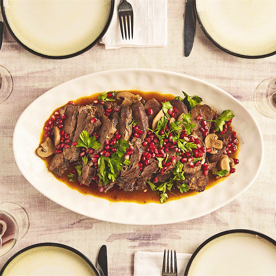 Melinda Strauss’ pomegranate-braised pot roast is a hearty, warming dish packed with tons of flavor from ingredients such as leeks, mushrooms, fresh thyme and pomegranate juice.