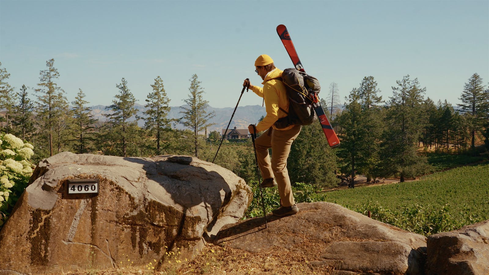  A still from&nbsp;&ldquo;Bacchus Loves Hills (Bacchus Amat Colles)," showing Evan Roscoe looking out over Spring Mountain in Napa, Calif.&nbsp;