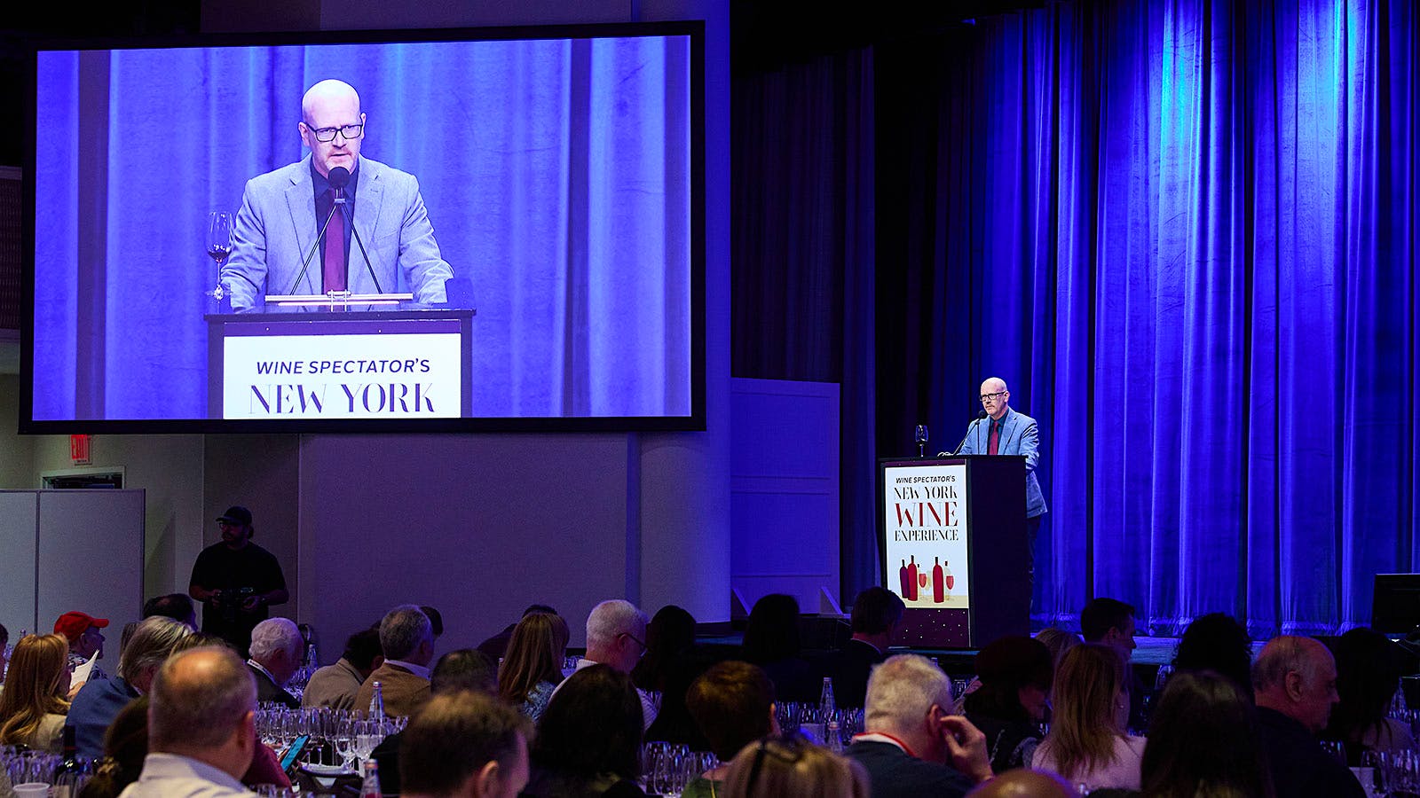 Andy Robinson on stage at the 2025 New York Wine Experience.