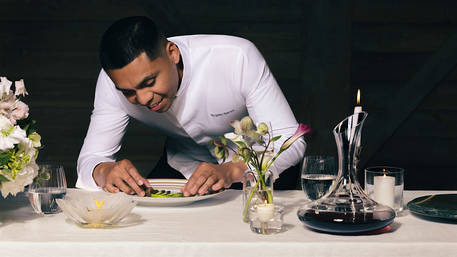  Chef Rogelio Garcia cooking in the kitchen of Auro in Napa Valley