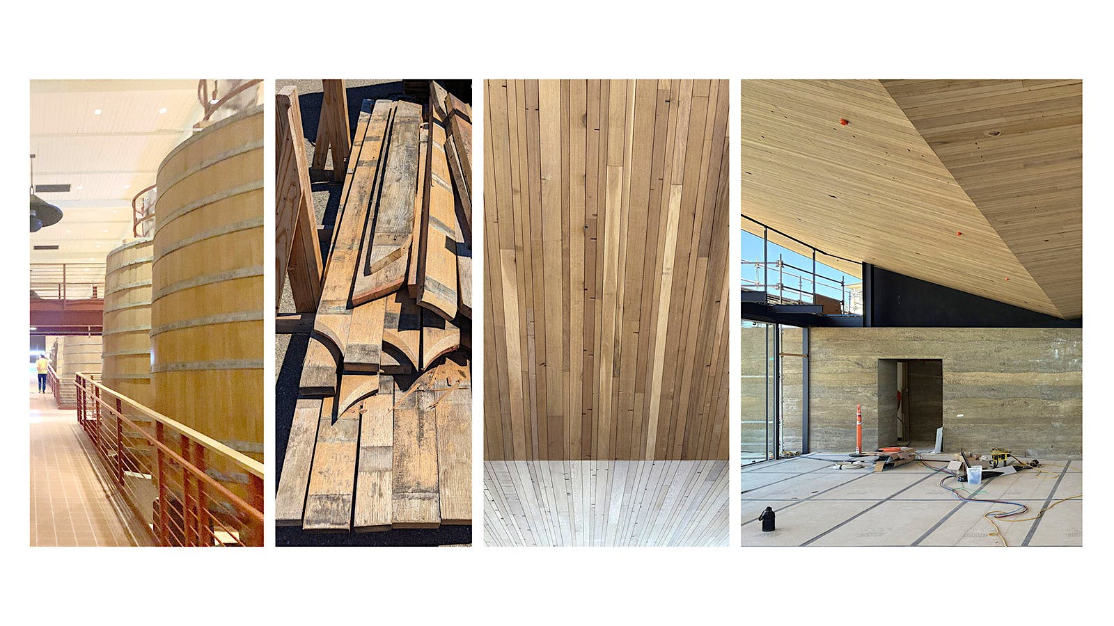  Oak stave reused at Robert Mondavi Winery in Napa Valley under renovation.] 