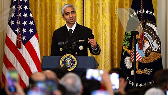  Surgeon General Vivek Murthy takes questions from the media.] 