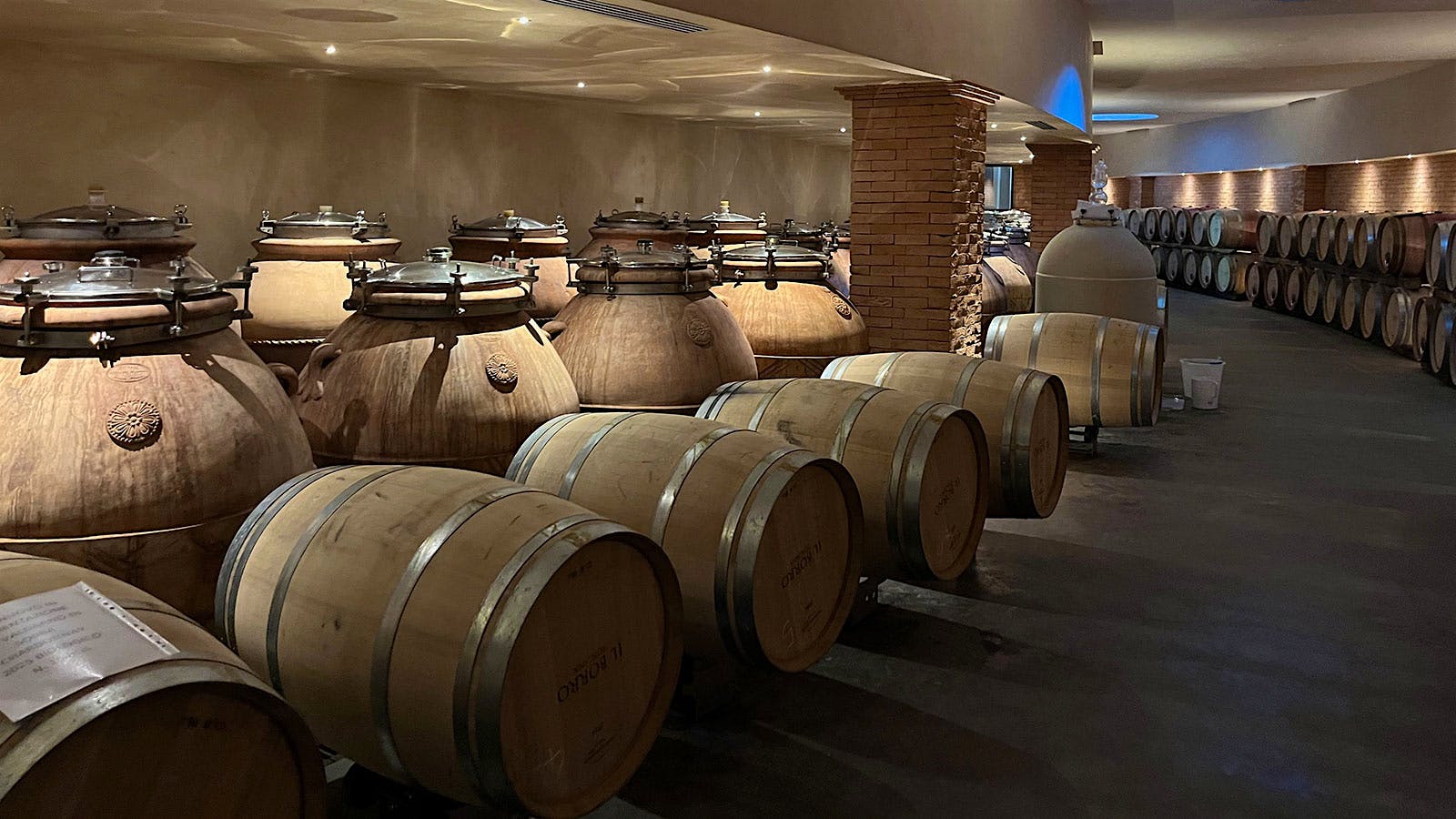  The interior of Il Borro's modern winery with elements modeled after the estate's old stables