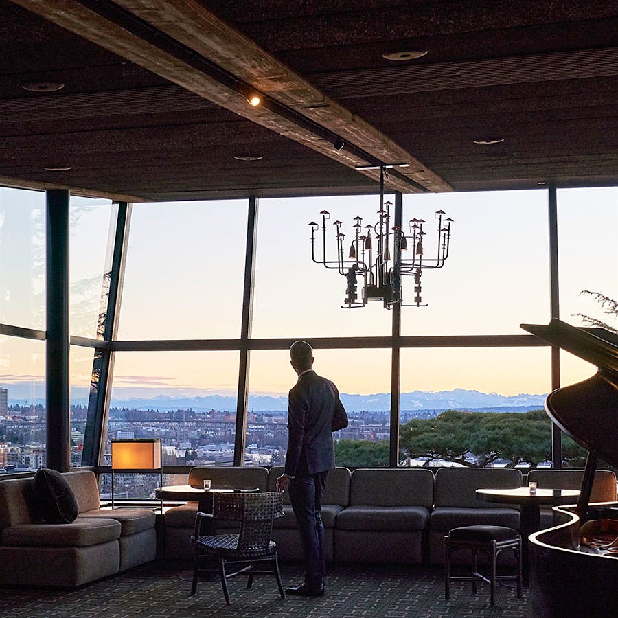 Canlis’ iconic structure overlooks Seattle’s Lake Union.