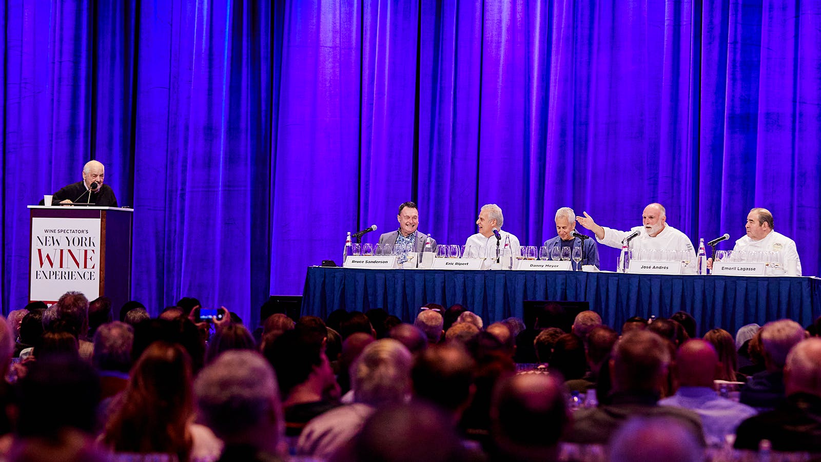  Wine Spectator publisher Marvin R. Shanken and senior editor Bruce Sanderson hosting the Chefs&rsquo;&nbsp;Challenge at the 2024 New York Wine Experience with Restaurant Award winners Eric Ripert, Danny Meyer, Jos&eacute; Andr&eacute;s and Emeril Lagasse