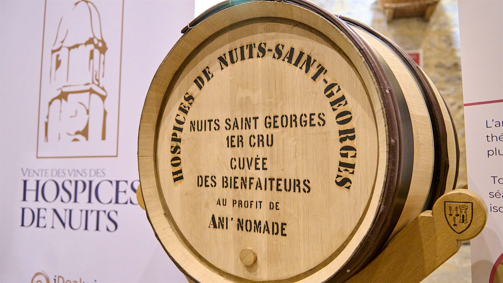  A barrel of wine for sale at the Hospices de Nuits-St.-Georges auction.] 