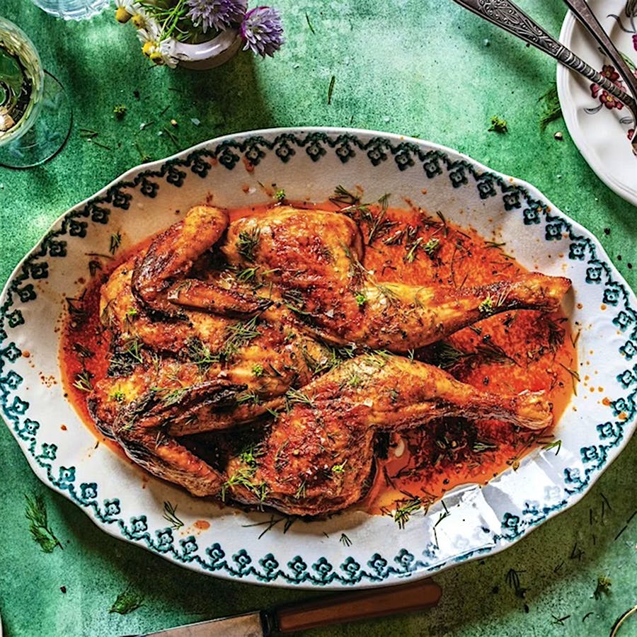 Chef Jeremy Salamon highlights his Hungarian Jewish roots with dishes like this paprikash-inspired roast chicken.