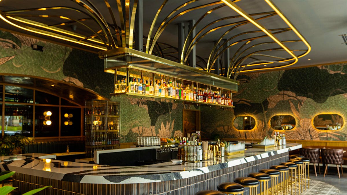 The bar and dining room at Kingfisher in San Diego, California.
