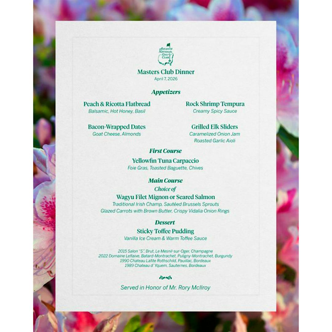  The menu for the 2026 Augusta National Champions Dinner.] 