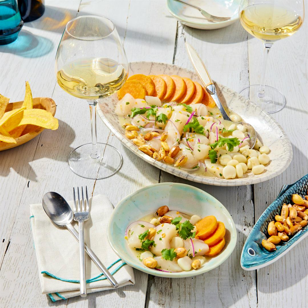 Scallop ceviche makes for an elegant pairing with California Chardonnay.