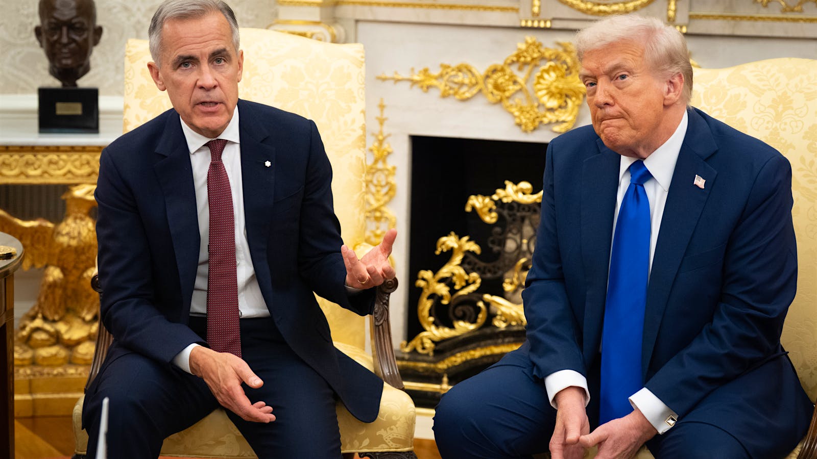 Canadian Prime Minister Mark Carney and U.S. President Donald Trump met in the Oval Office last October, but are now trading blame for failed trade talks.