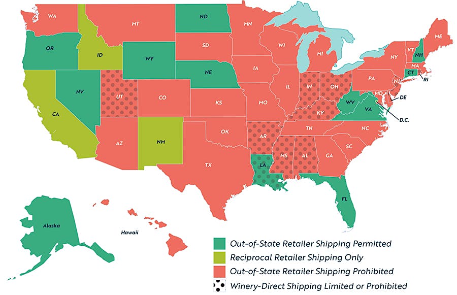 State by-state wine shipping map