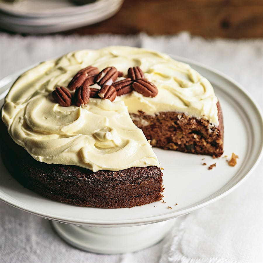 Topped with rich cream cheese frosting, this Bourbon-spiked cake is simple to whip up, and you can make everything but the frosting ahead.