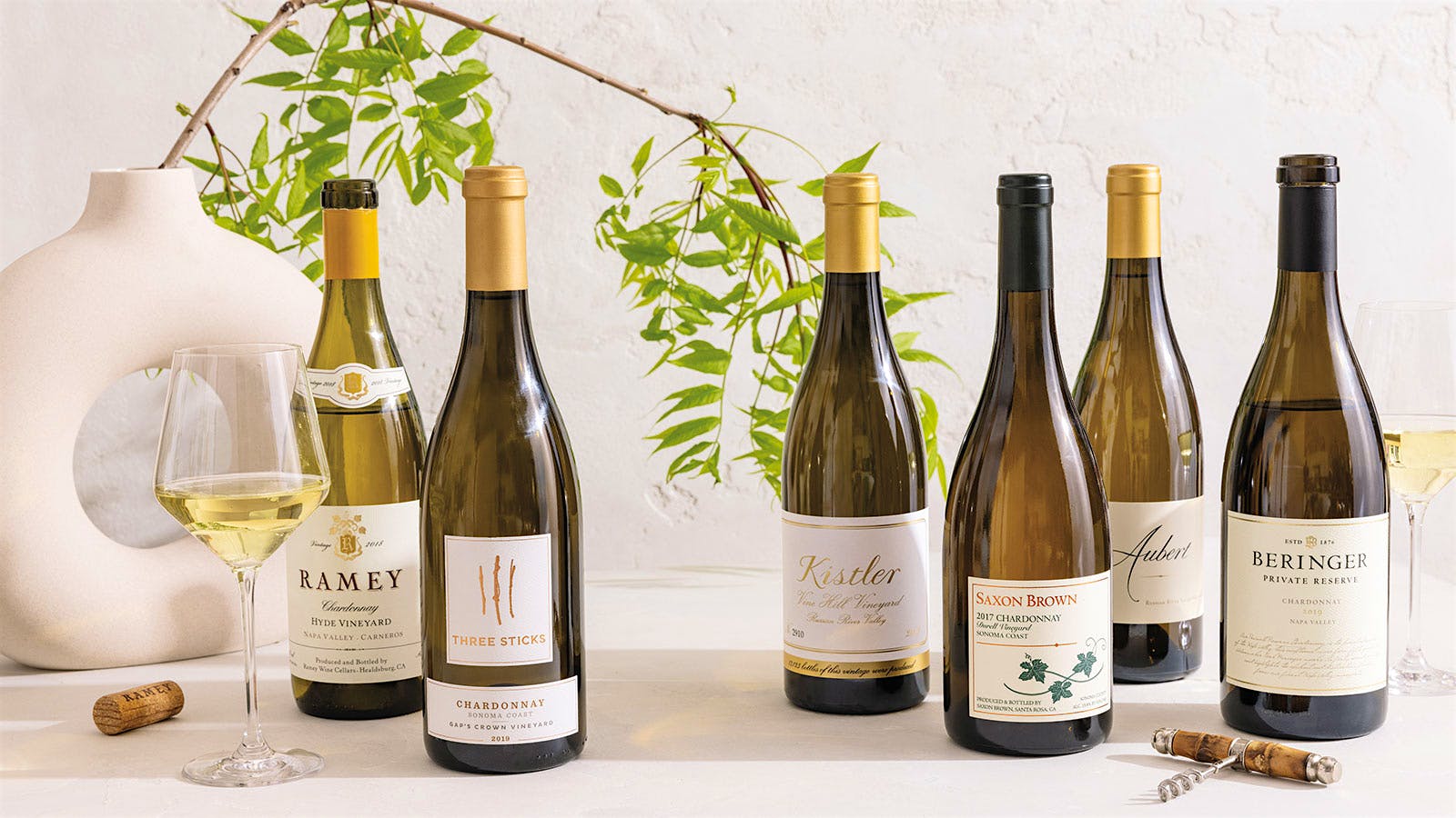 6 bottles of California Chardonnay from different producers