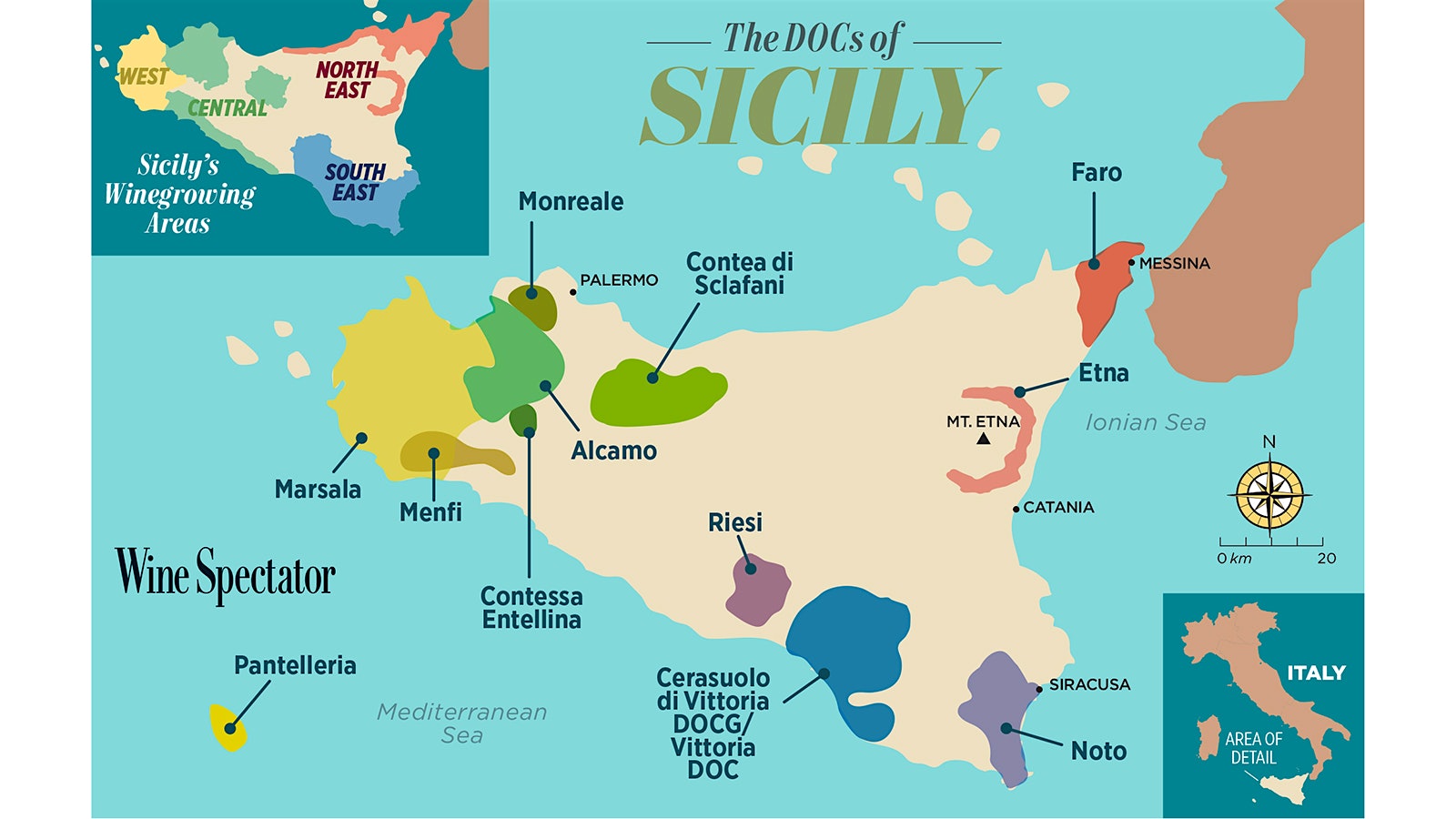  Illustrated map of Sicily's key wine regions