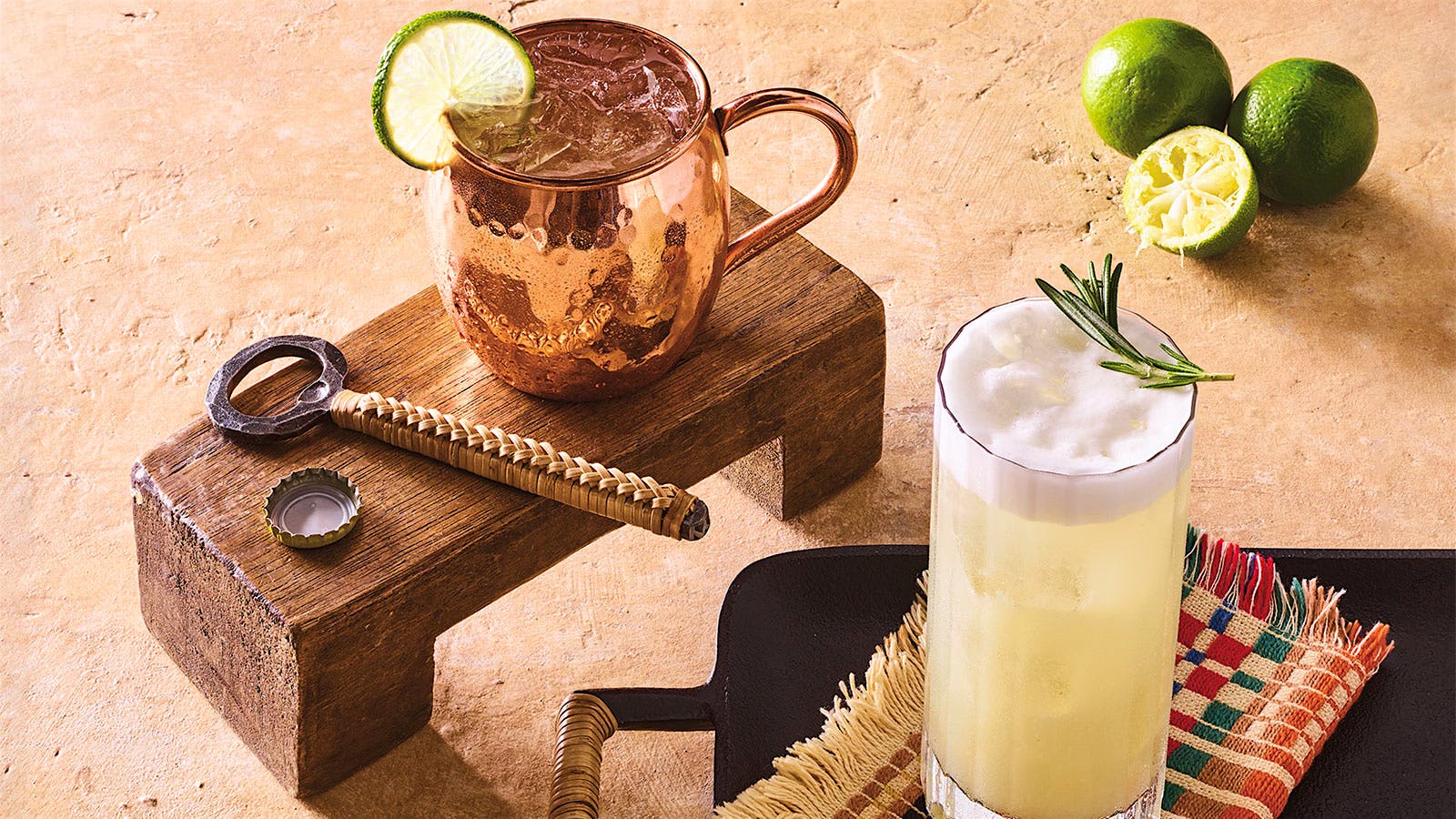  Mexican Mule (left) and Mezcal Fizz