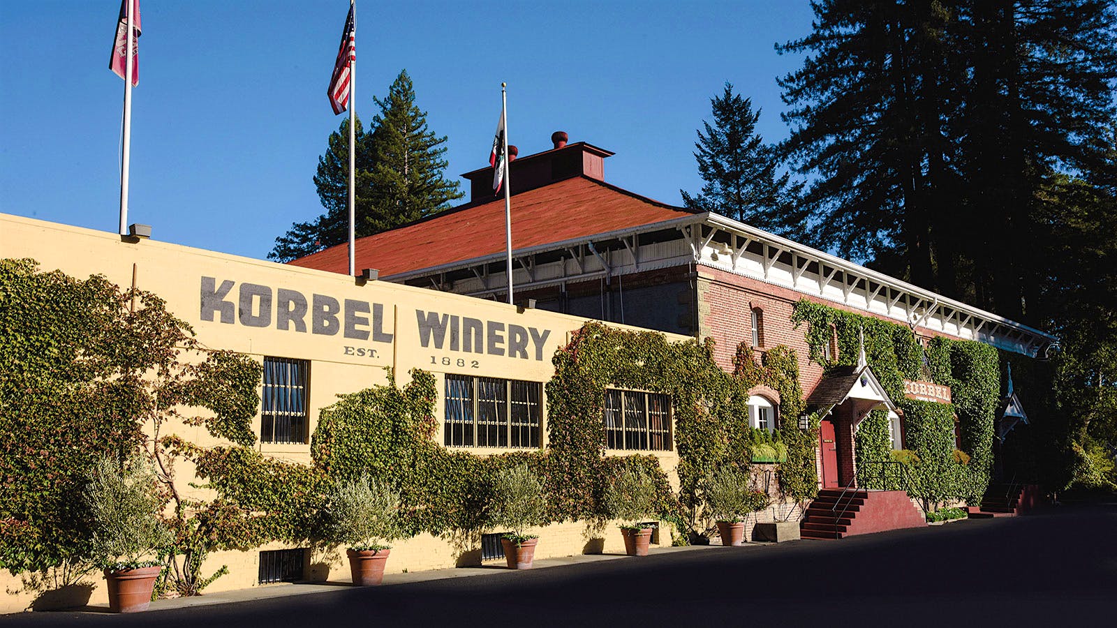 The exterior of the Korbel winery