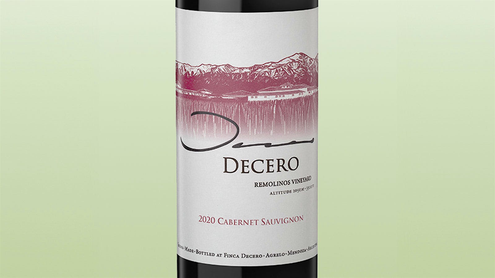 A bottle of Finca Decero Cabernet Sauvignon Agrelo Remolinos Vineyard 2020