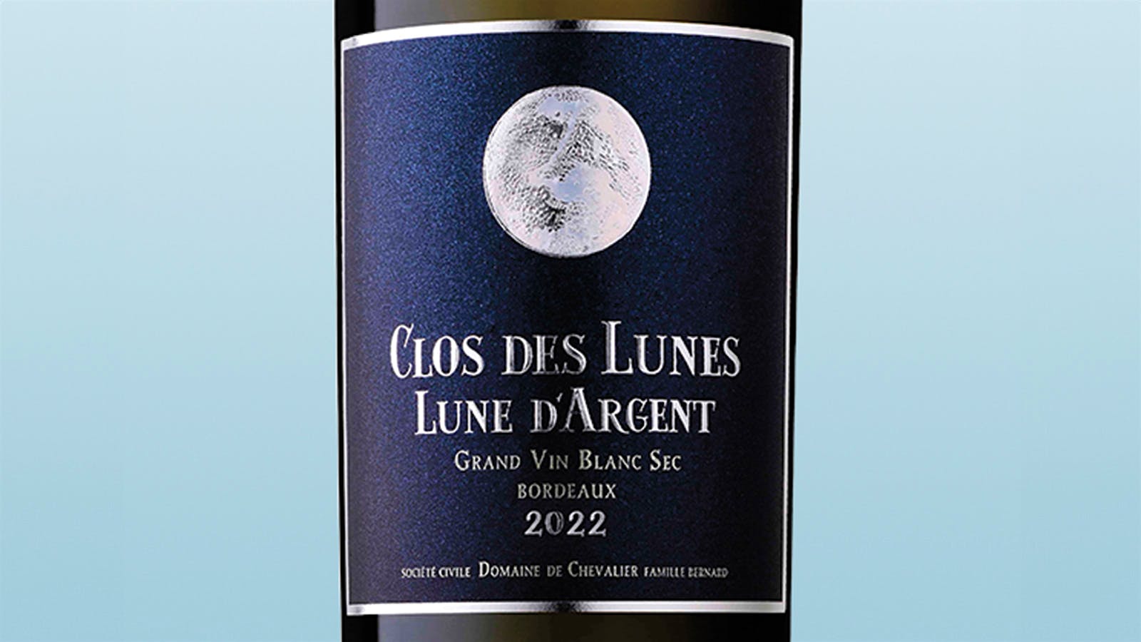 A bottle of Domaine de Chevalier Bordeaux White Clos des Lunes Lune d’Argent 2022