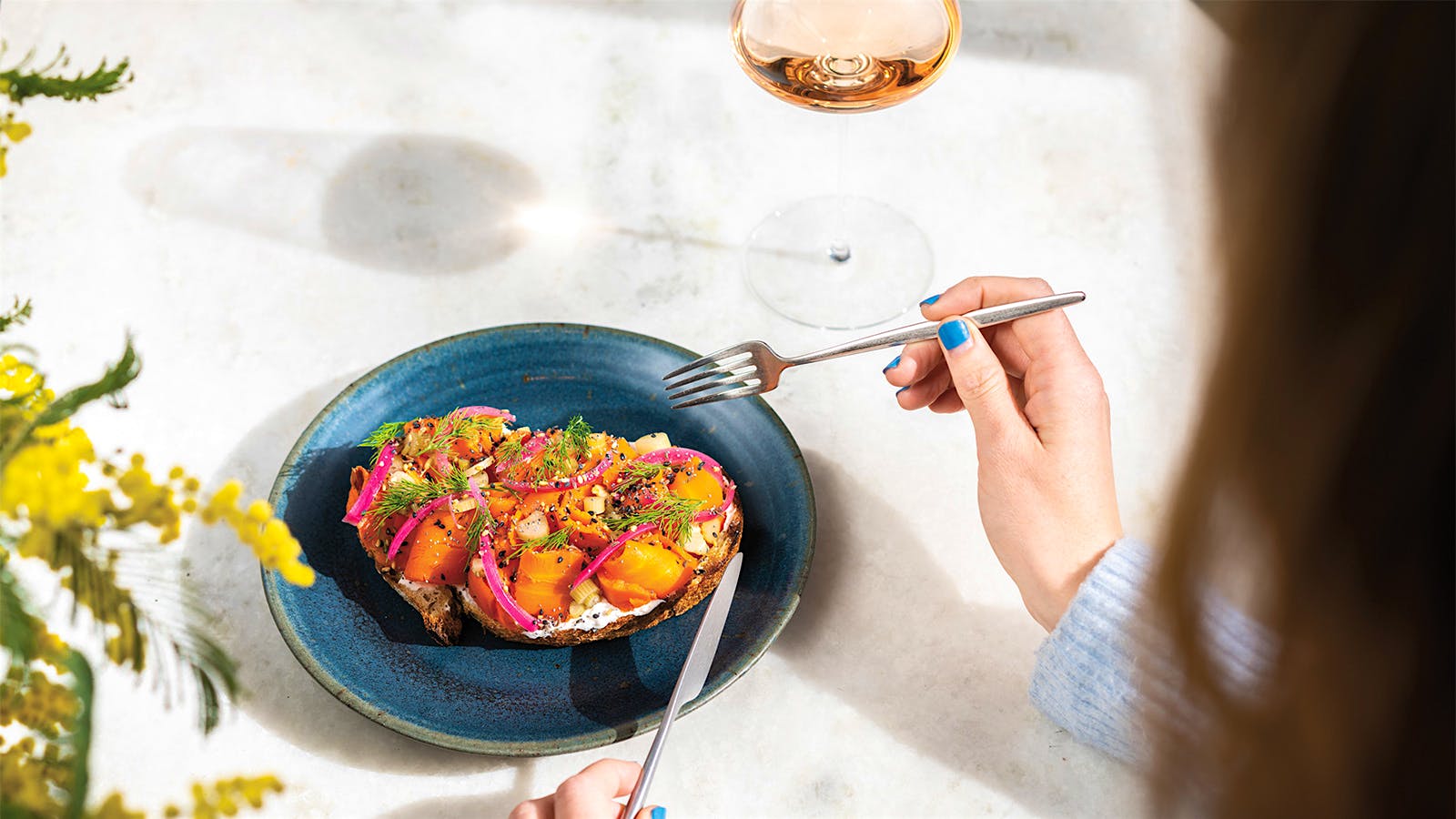  Carrot lox toast with pickled onions, capers and everything spice from Little Saint